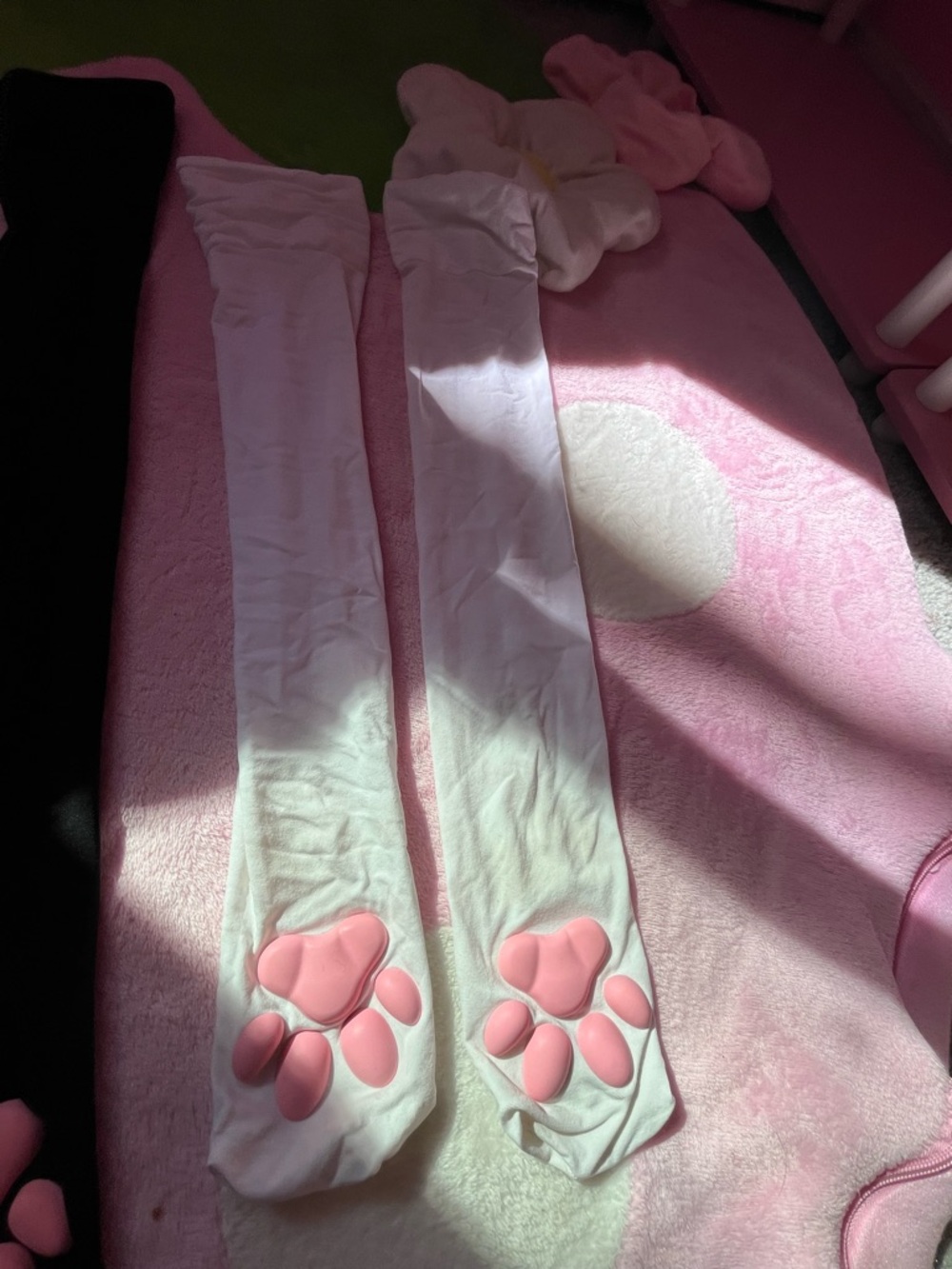 White Thigh-High Socks with Pink Paw Prints (BUNDLE IN OTHER LISTING)